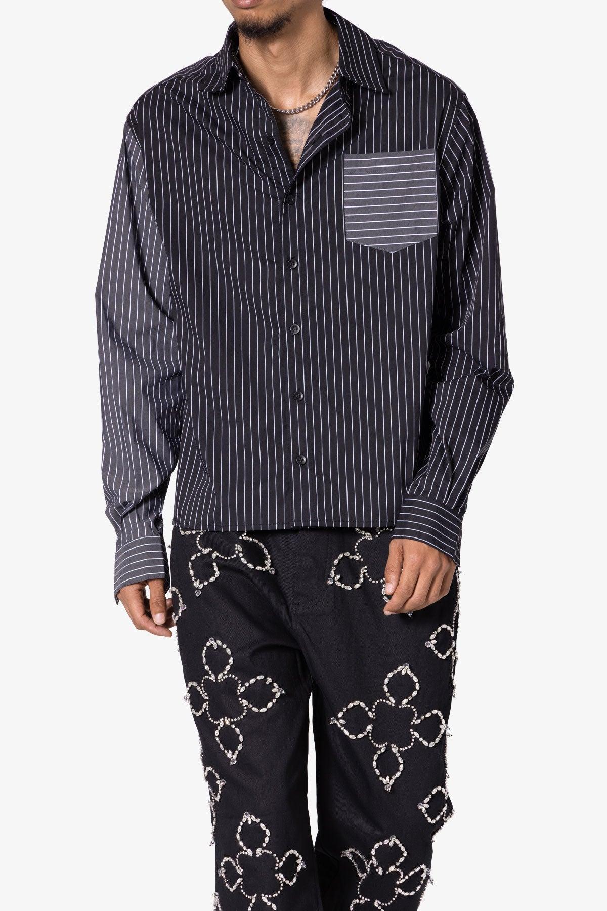 Contrast Sleeve Striped Shirt - Black Product Image