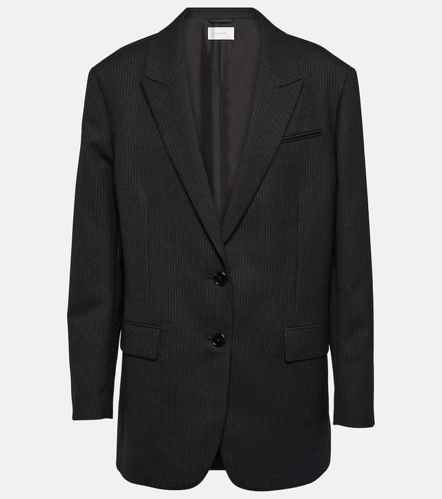 Pinstripe Single-breasted Virgin Wool Blazer In Black Product Image