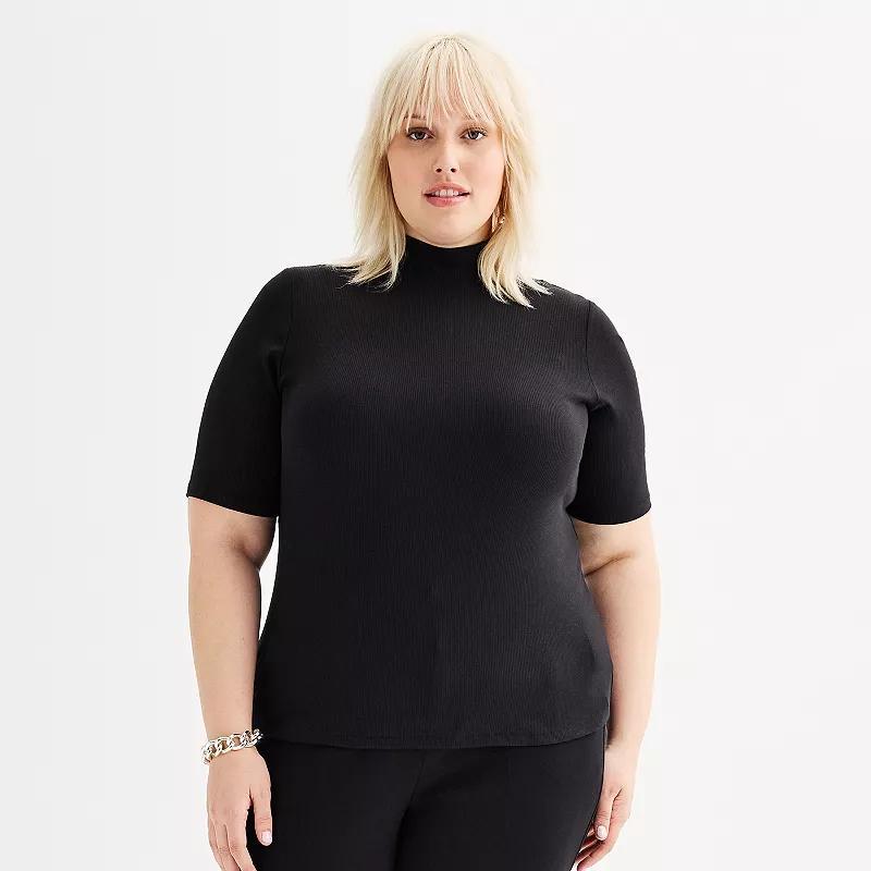 Plus Size Nine West Elbow Sleeve Fitted Mock Neck Top, Womens Product Image