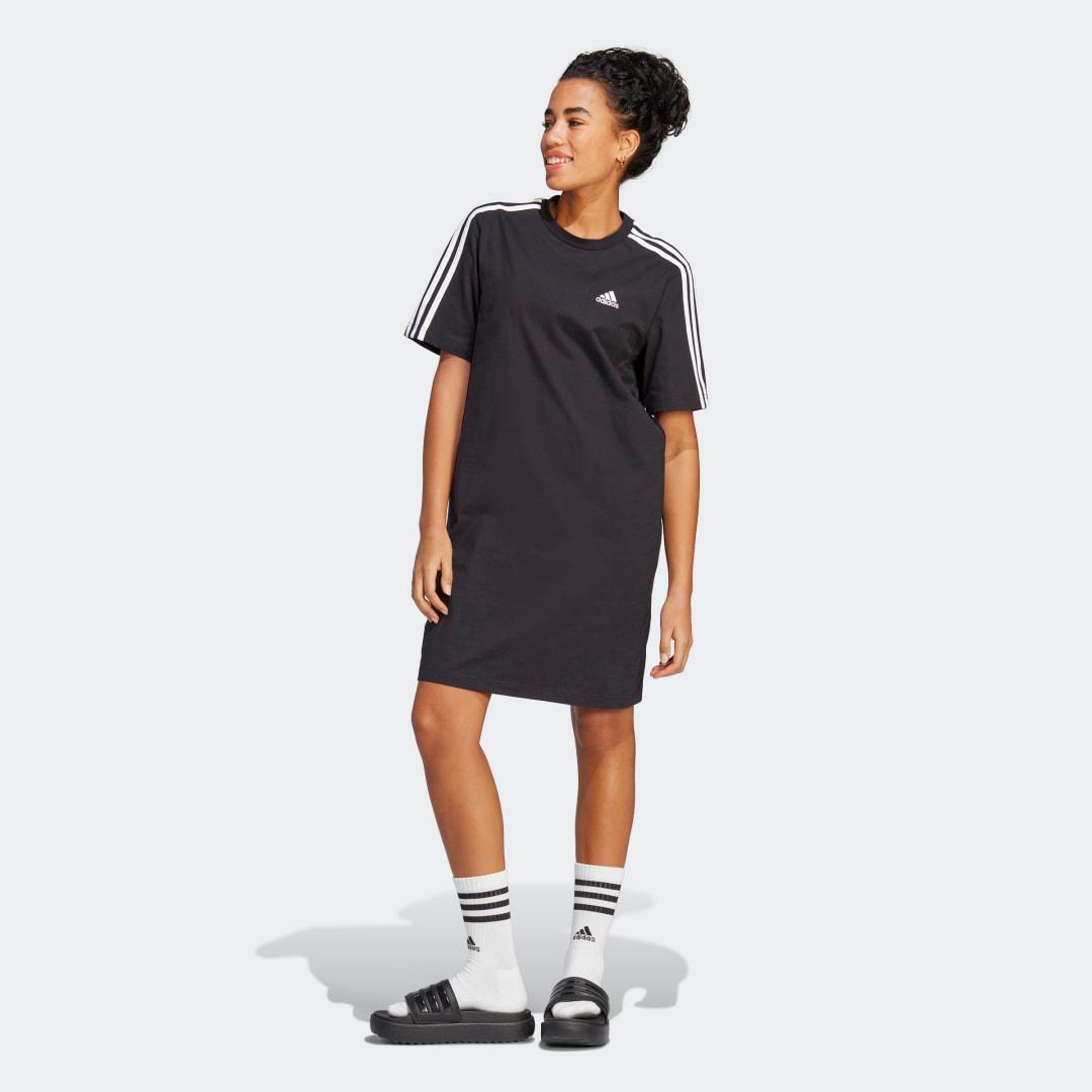 adidas Essentials 3-Stripes Single Jersey Boyfriend Tee Dress Black S Womens Product Image