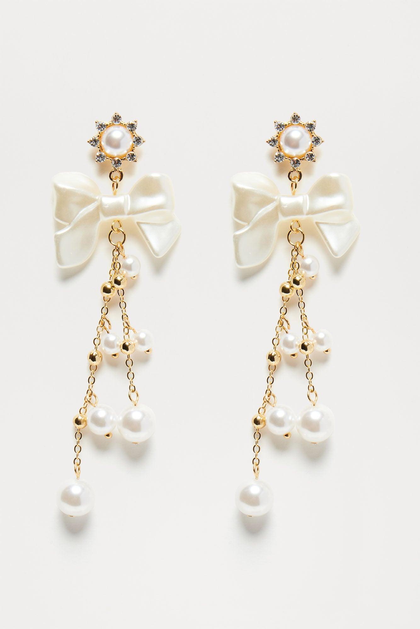 Bow And Tea Drop Earrings - Gold Product Image