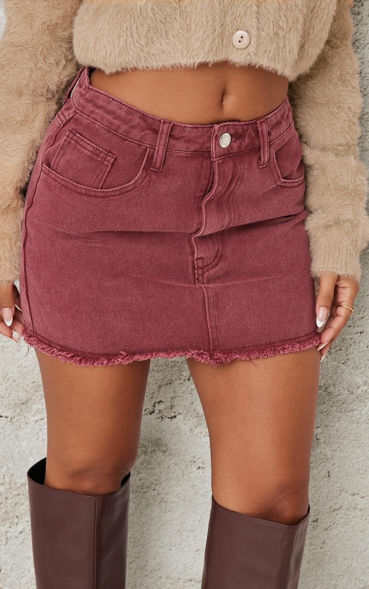 Petite Burgundy Washed Raw Hem Mini Skirt Product Image