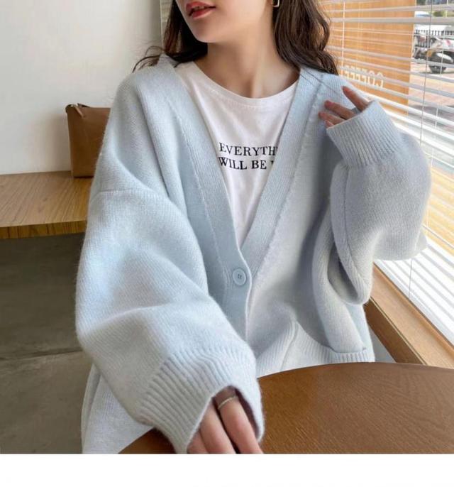 V-Neck Plain Cardigan Product Image