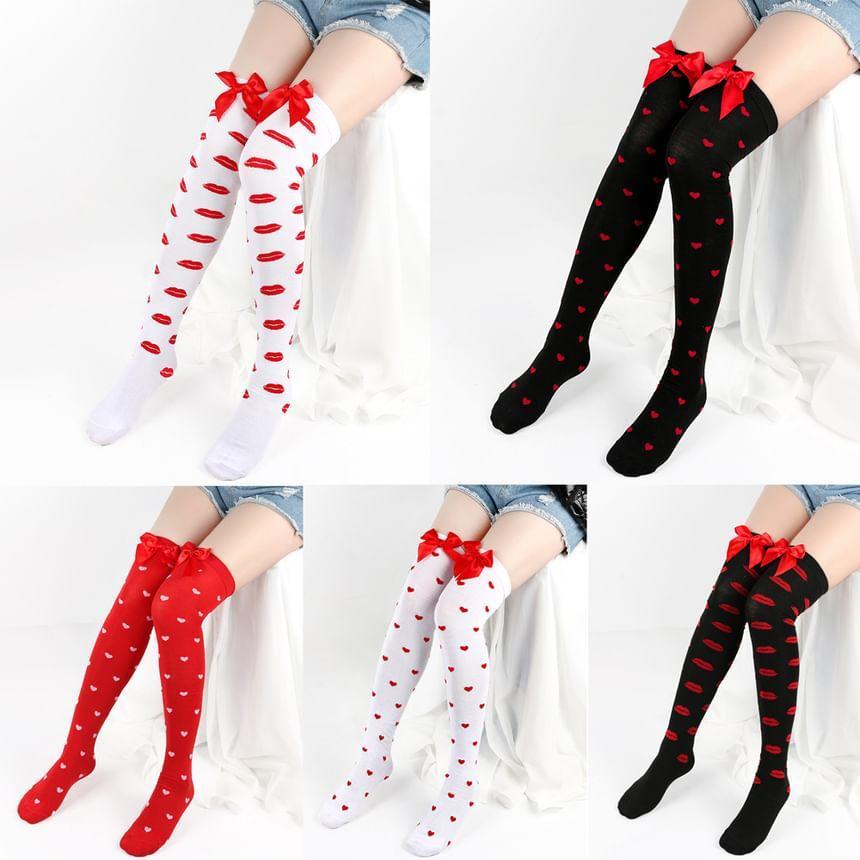 Heart / Lips Print Ribbon Stockings Product Image