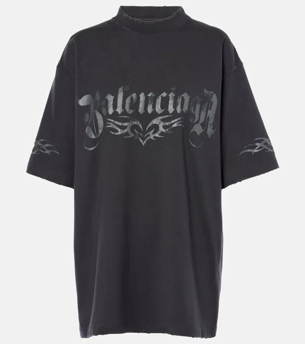 BALENCIAGA Logo Oversized Cotton Jersey T-shirt In Black Product Image