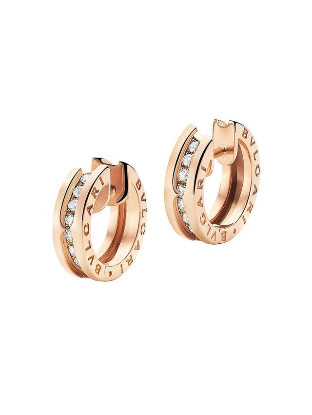 Womens B. Zero1 18K Rose Gold & Diamond Huggie Hoop Earrings Product Image