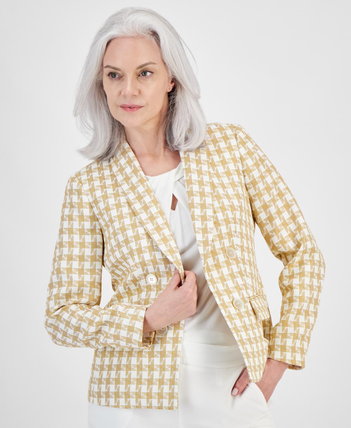 Kasper Womens Houndstooth Faux Double-Breasted Jacket - Vanilla Product Image