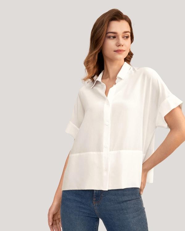 Casual Short Sleeves Loose Silk T-Shirt Product Image