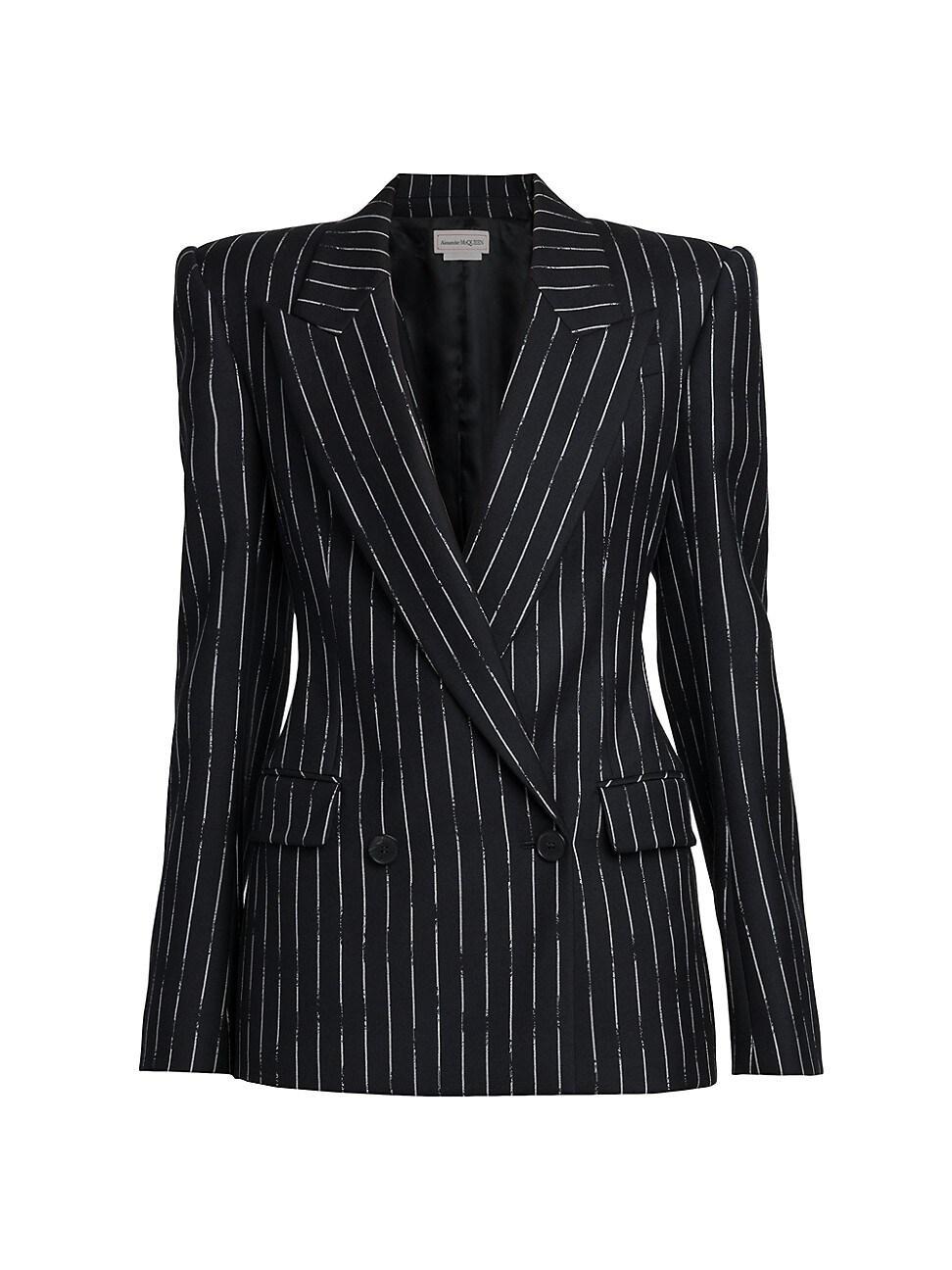 Alexander McQueen Chalk Stripe Double Breasted Wool Blazer Product Image