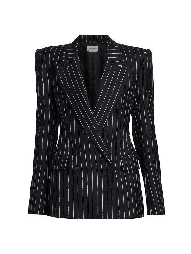 Alexander McQueen Chalk Stripe Double Breasted Wool Blazer Product Image