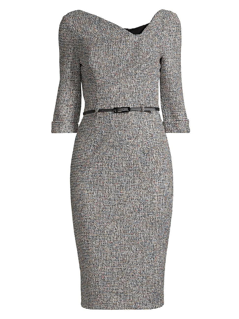 Jackie Cowl-Neck Bodycon Tweed Midi Dress Product Image