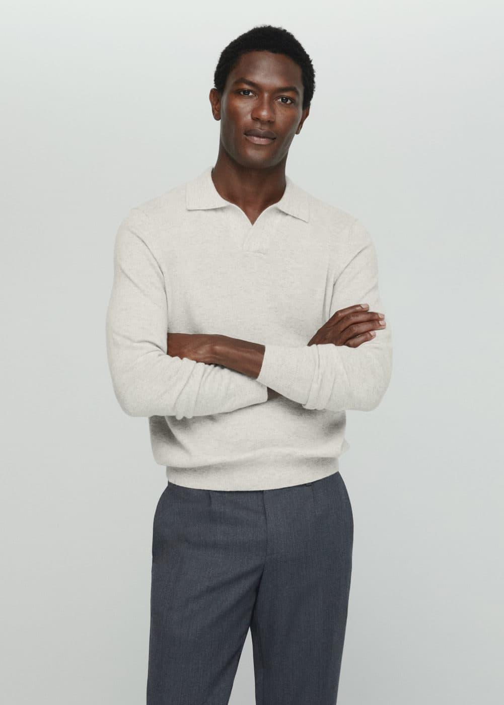 MANGO MAN - 100% cashmere knitted polo shirt light/pastel greyMen Product Image