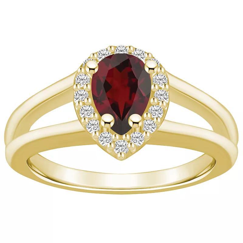 Alyson Layne 10k Gold Pear Shape Gemstone 1/6 Carat T.W. Diamond Halo Ring, Womens Red Product Image