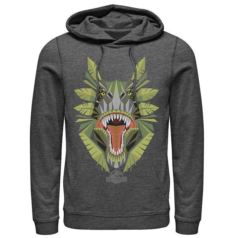 Mens Jurassic World Tikisaur Leaf Face Roar Pullover Graphic Hoodie Grey Heather Product Image