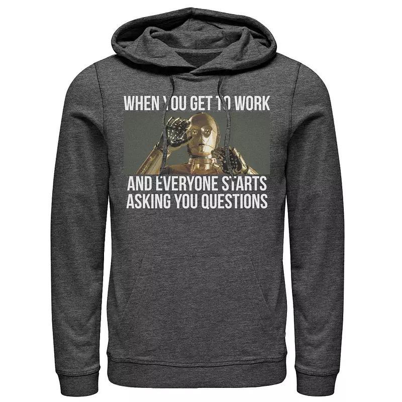 Mens Star Wars C-3PO Everyone Stars Asking Questions Hoodie Grey Heather Product Image