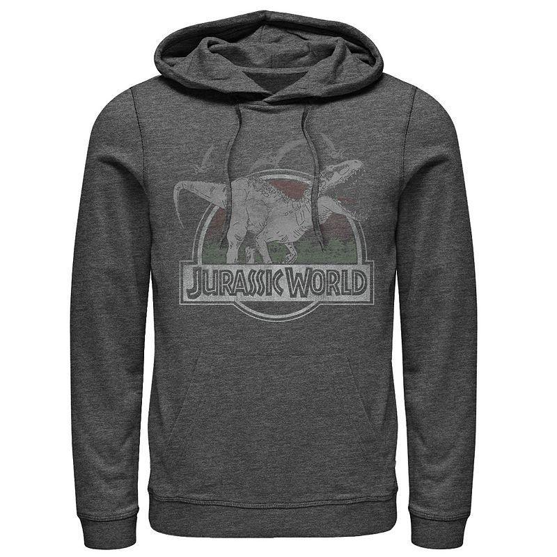 Mens Jurassic World T-Rex Dinosaurs Scene Logo Pullover Graphic Hoodie Blue Product Image