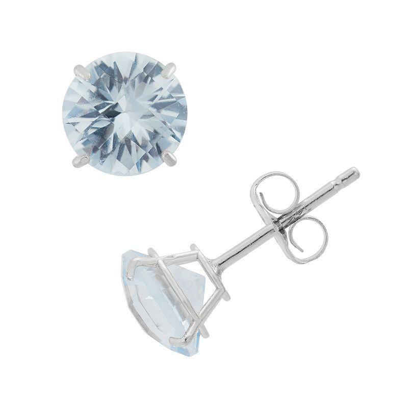 Lab-Created Aquamarine 10k White Gold Stud Earrings, Womens, Blue Product Image