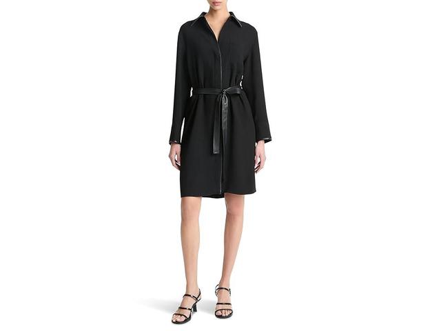 Vince Leather Trim Shirt Dress Women's Dress Product Image