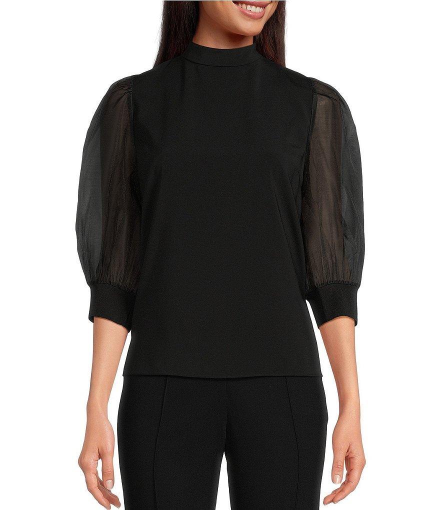 Ted Baker London Micaeli Organza Puff 3/4 Sleeve Mock Neck Knit Top Product Image