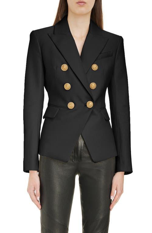 Balmain Fitted Double Breasted Leather Blazer Product Image