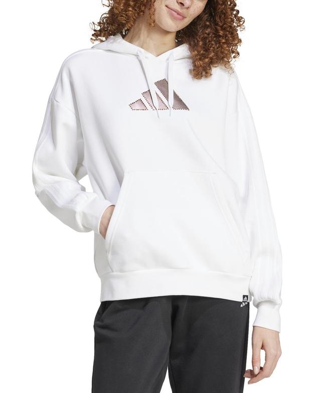 adidas Womens Holiday Graphic 3-Stripes Oversized Hoodie Product Image