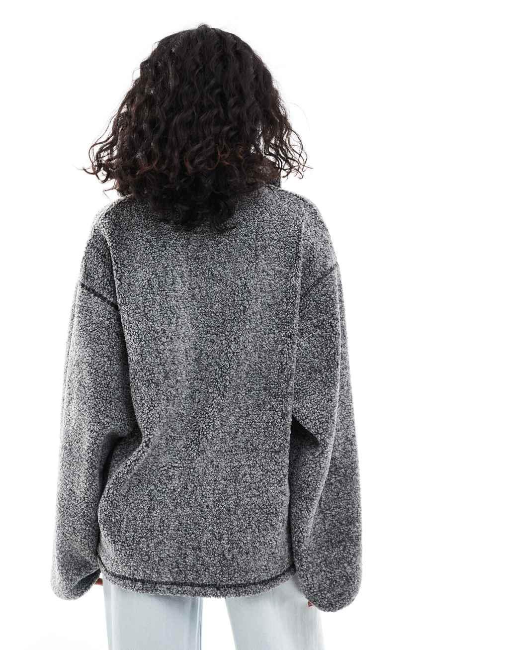 ASOS DESIGN oversized half zip borg fleece in gray heather Product Image