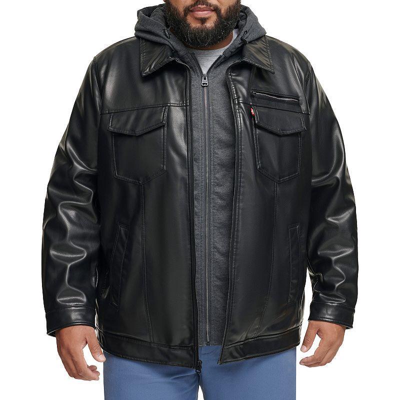 Big & Tall Levis Faux Leather Hooded Trucker Jacket with Sherpa Lining, Mens Product Image