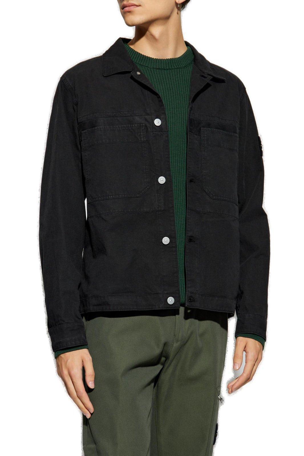 STONE ISLAND Logo Patch Shirt Jacket In V0029 Black Product Image