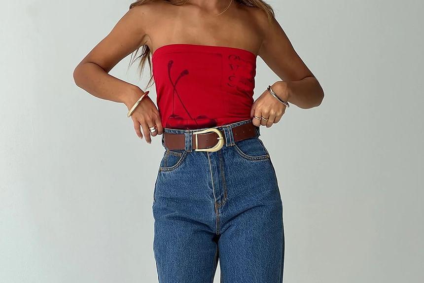 High Waist Washed Loose Fit Jeans Product Image