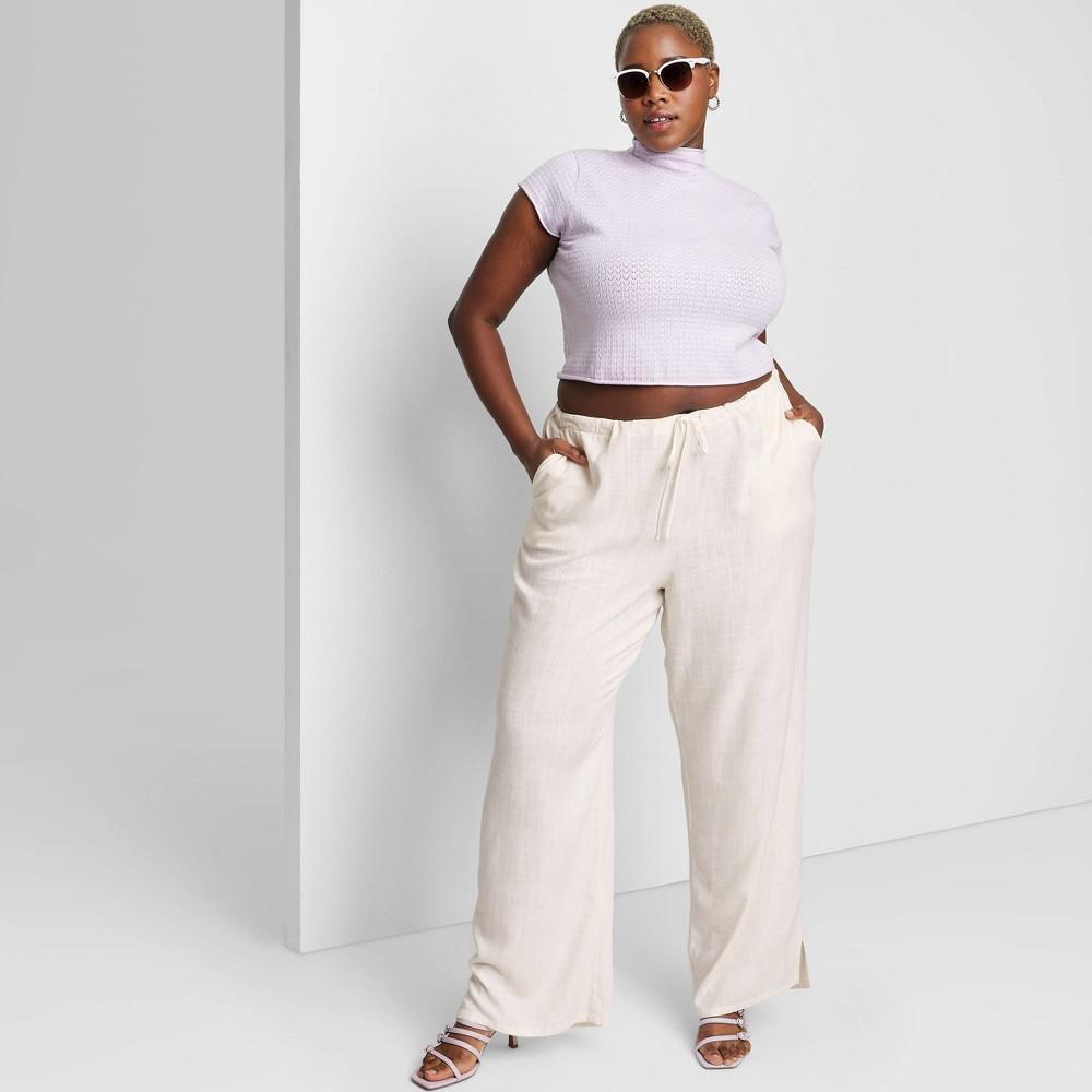 Womens Mid-Rise Relaxed Linen Pants - Wild Fable Off-White 3X Product Image