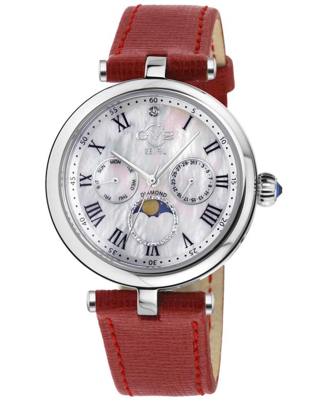 GV2 by Gevril Womens Florence Swiss Quartz Diamond Accents Red Handmade Italian Leather Strap Watch 36mm - Silver Product Image