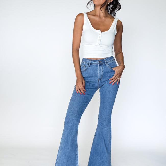 Maren Medium Wash Stretchy Flare Jeans Product Image