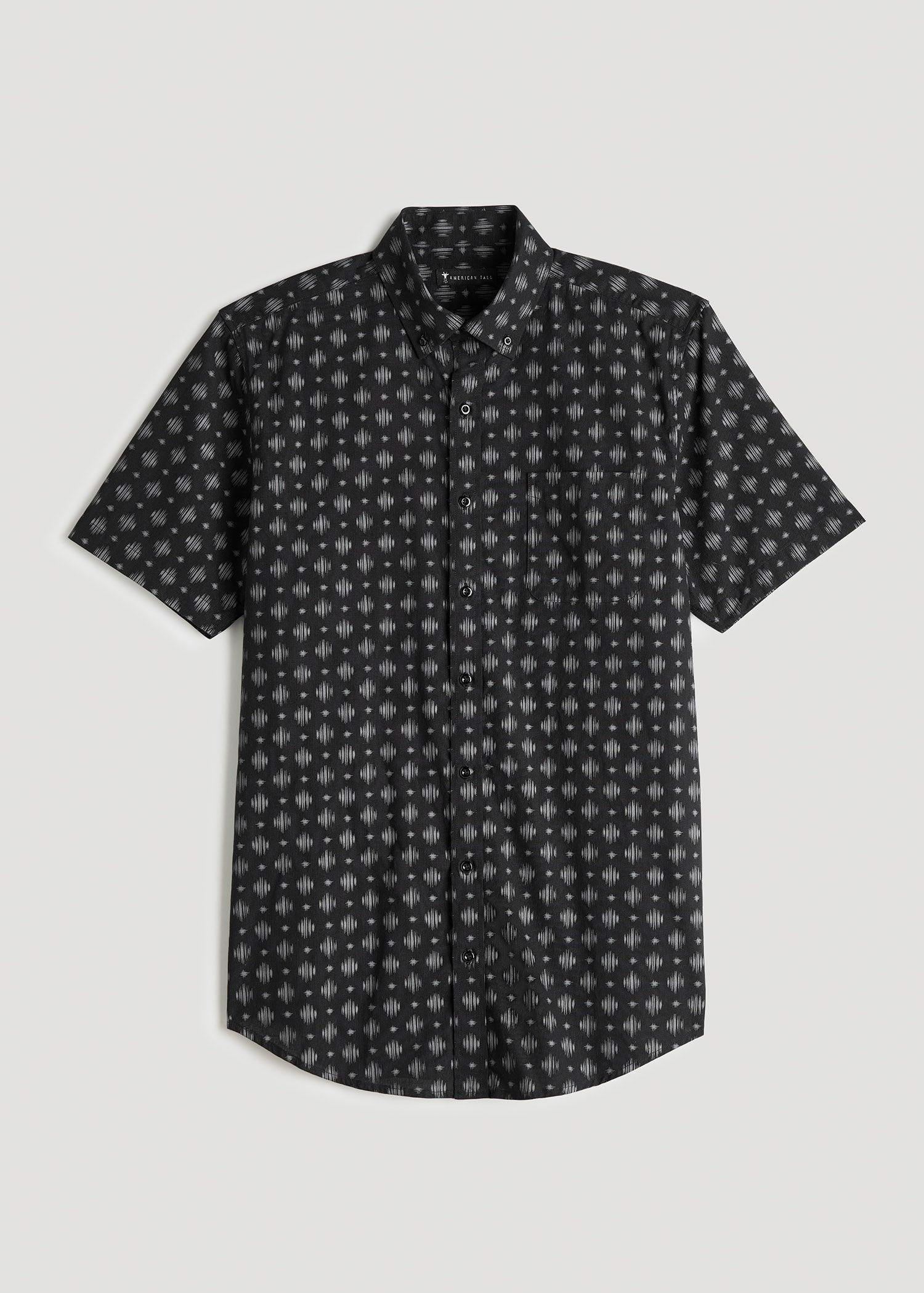 Short Sleeve Shirt for Tall Men in Black and Grey Crosshatch Product Image