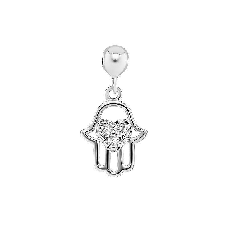 PRIMROSE Sterling Silver Polished Pave Cubic Zirconia Hamsa Sliding Charm, Womens, Sterling Clear Product Image