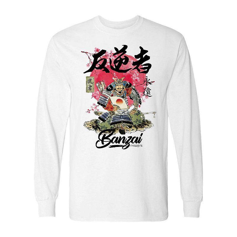 Mens Bonzai Samurai Cherry Blossom Portrait Long Sleeve Graphic Tee Product Image