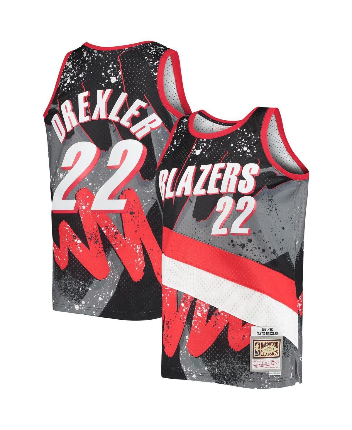 Mens Mitchell & Ness Clyde Drexler Black Portland Trail Blazers Hardwood Classics 1991-92 Hyper Hoops Swingman Jersey - Black Product Image