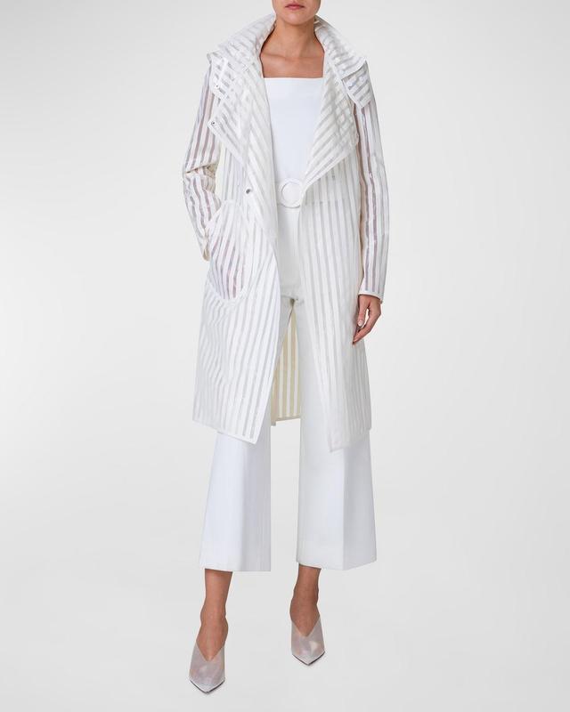 Striped Belted Trench Coat With Removable Hood Product Image