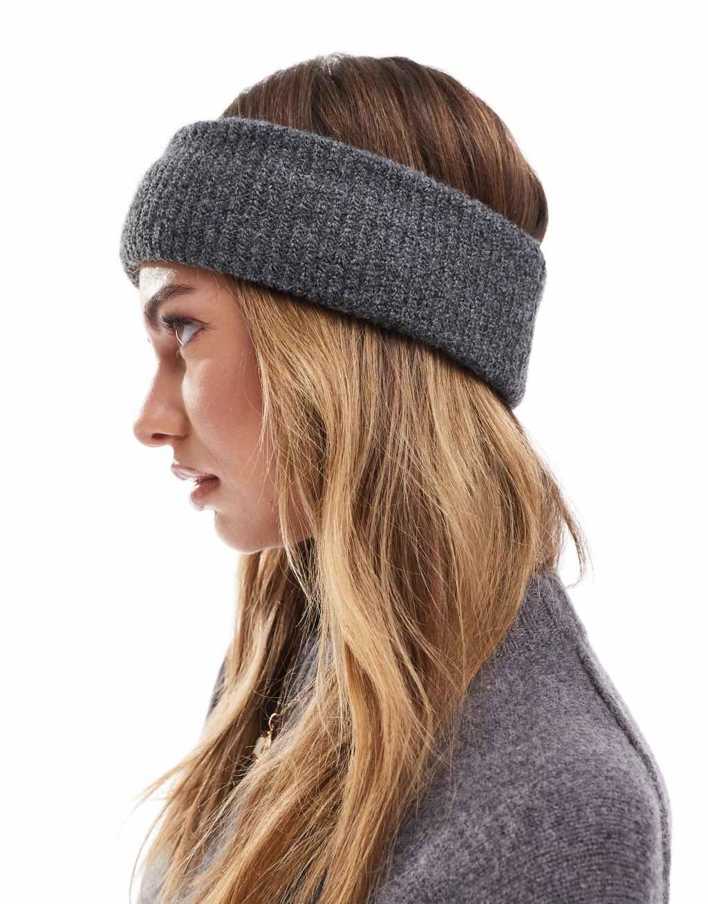 ASOS DESIGN knit ribbed headband in charcoal gray Product Image