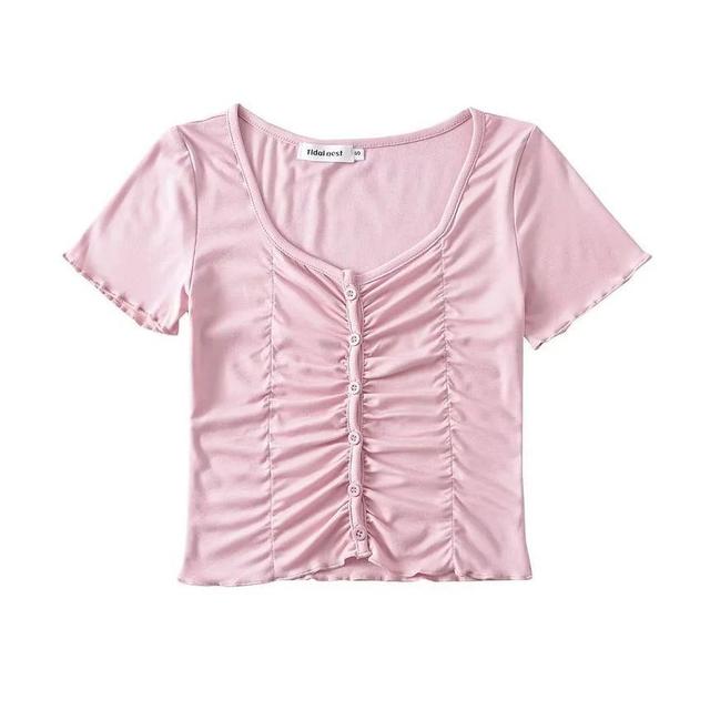 Short Sleeve Plain Ruched Slim-Fit Crop Top Product Image