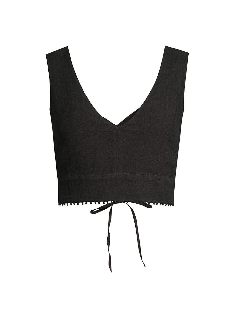 Womens Lace-Up Linen Crop Top Product Image