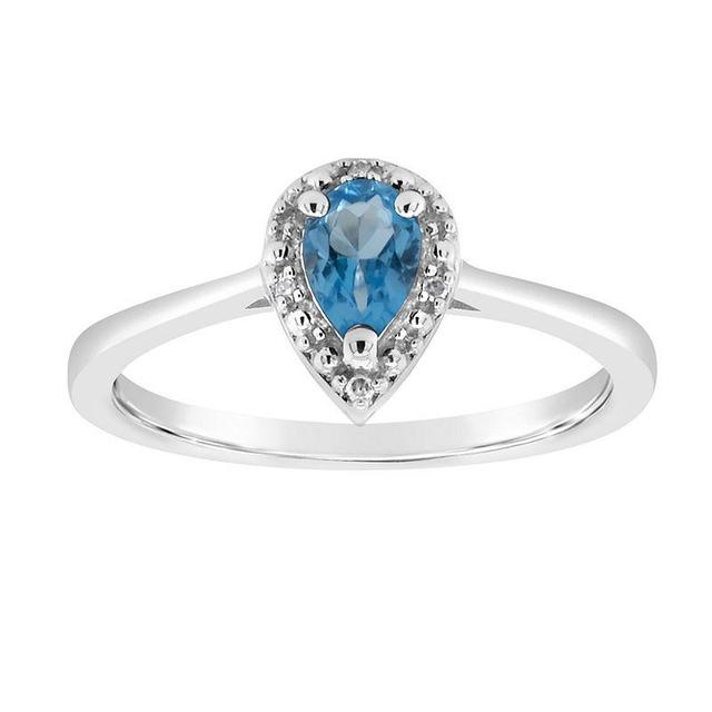 Celebration Gems Sterling Silver Pear Shaped Genuine Aquamarine Diamond Accent Frame Ring, Womens Blue Product Image