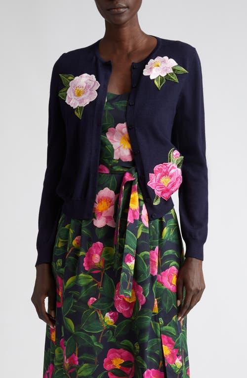 Oscar de la Renta Camellia Embroidered Virgin Wool Cardigan Product Image