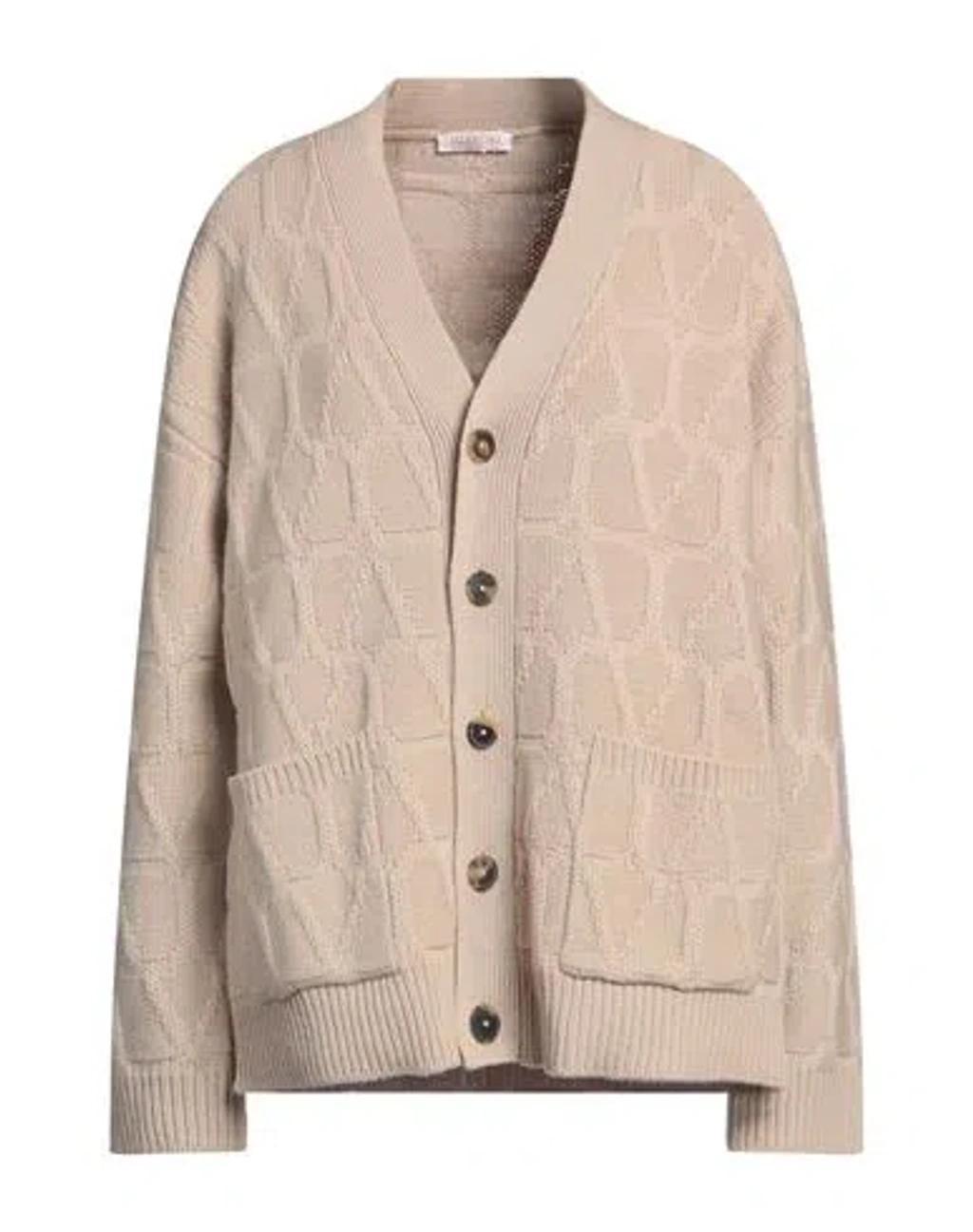 VALENTINO Garavani Woman Cardigan Camel Size L Virgin Wool In Beige Product Image