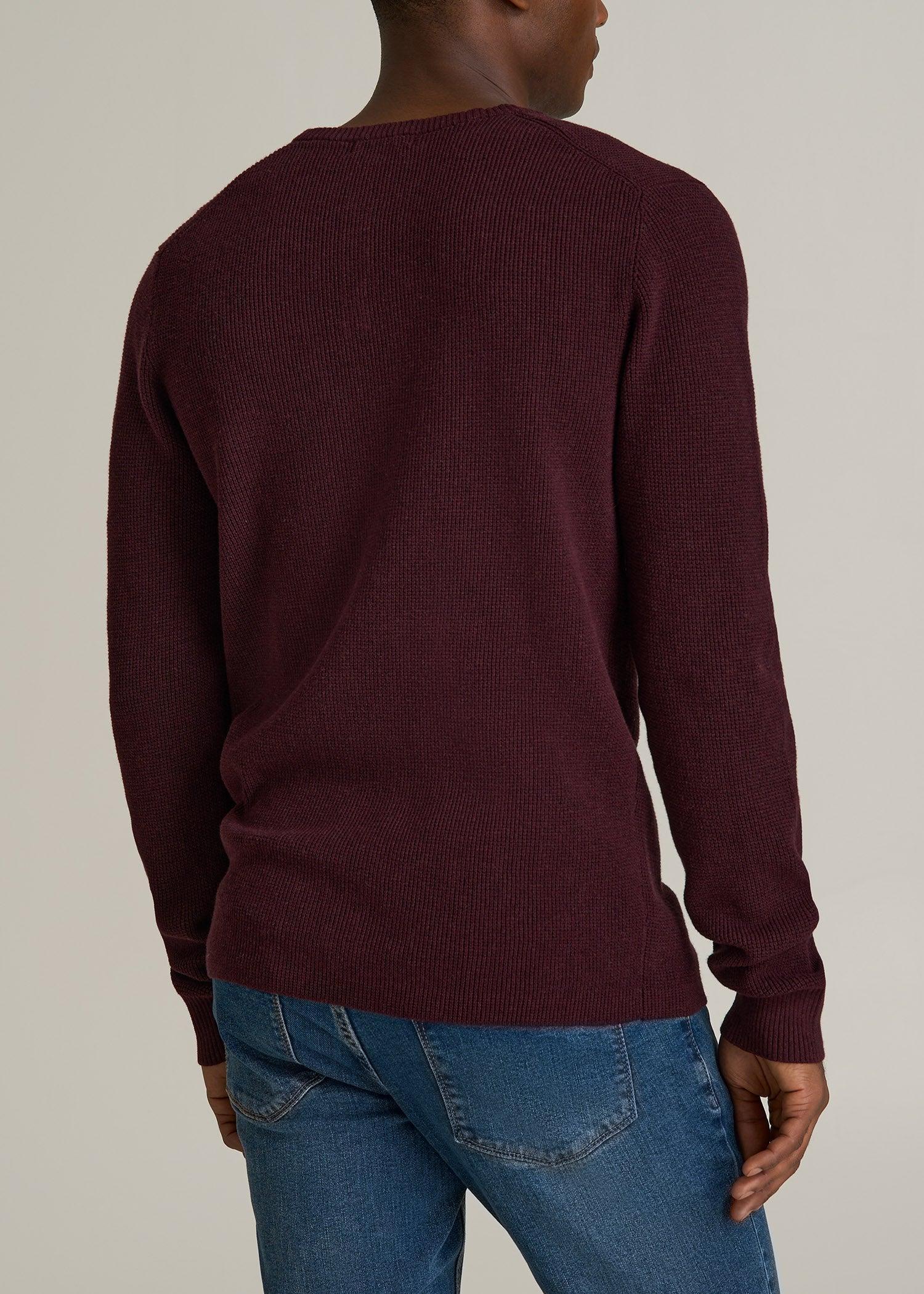 Waffle Knit Henley Sweater for Tall Men in Burgundy Mix Product Image