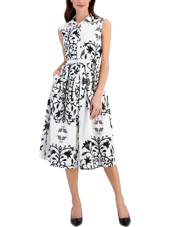 T Tahari Womens Printed Fit & Flare Belted Midi Dress Product Image