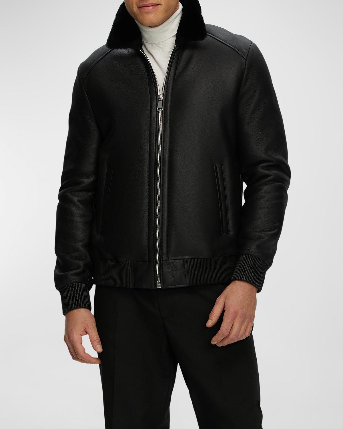 Men's Lamb Shearling Bomber Jacket Product Image