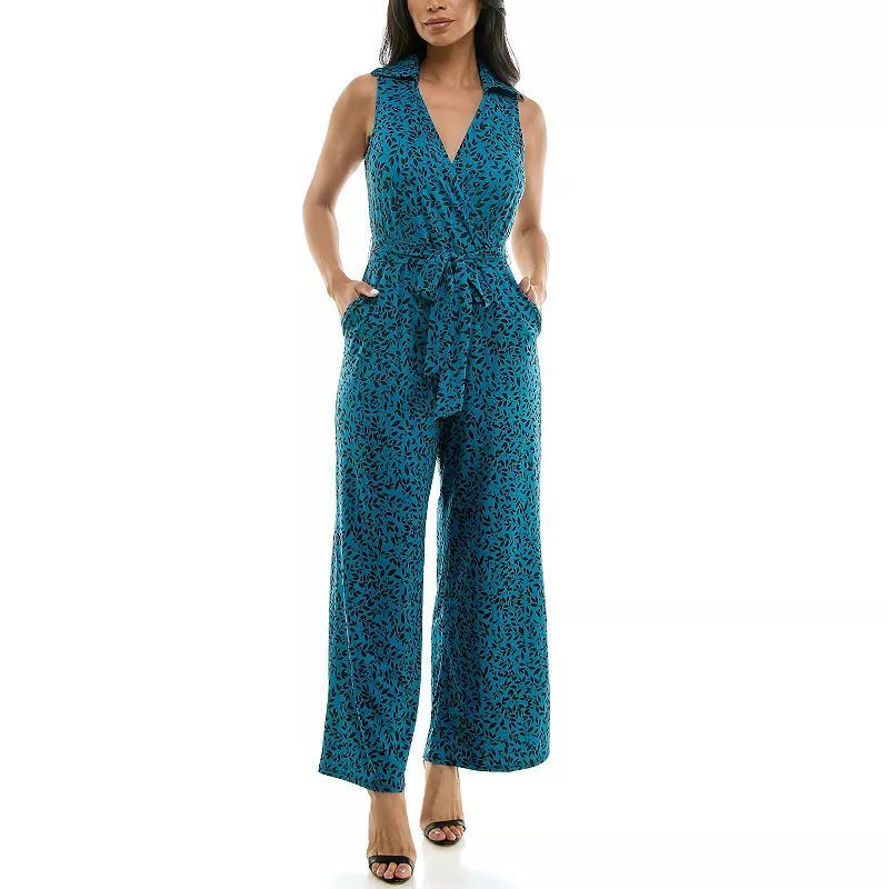 Womens Nina Leonard Print Surplice Wide-Leg Jumpsuit Product Image