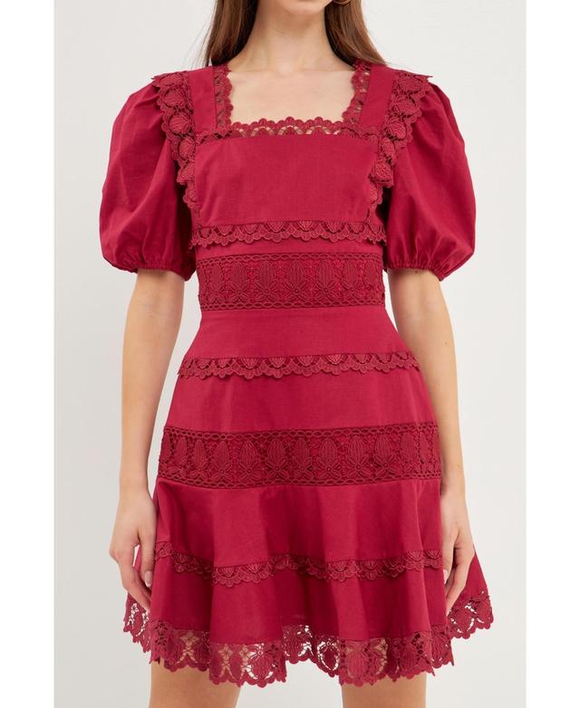 Womens Multi Lace Linen Mini Dress Product Image