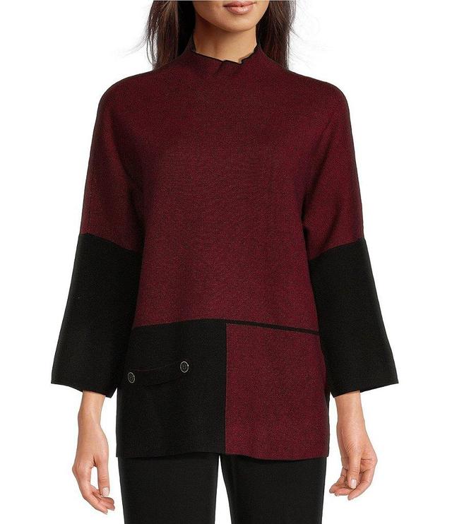 Ali Miles Color Block Knit Mock Neck 3/4 Dolman Sleeve Sweater Product Image