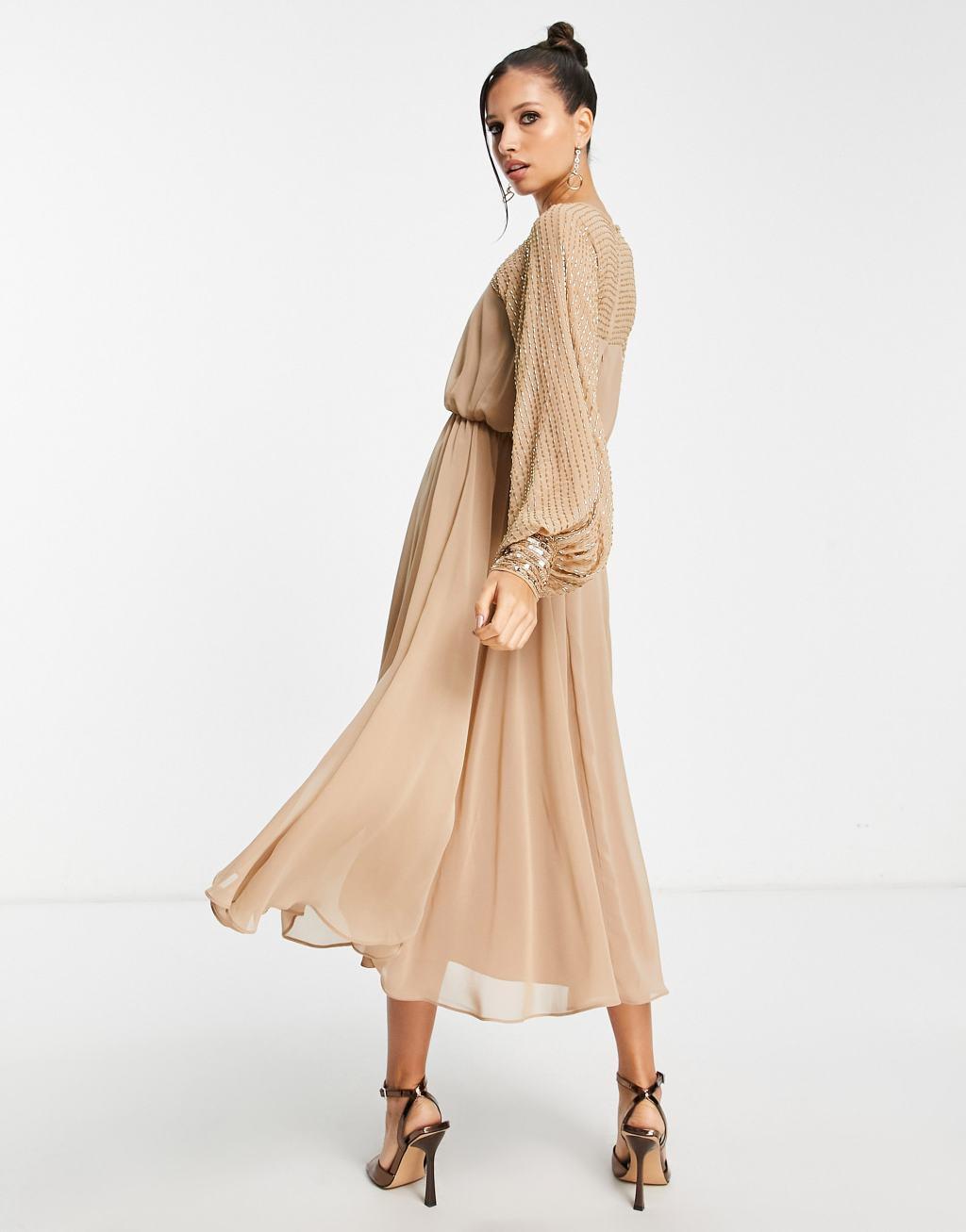 ASOS DESIGN midi dress with linear yoke embellishment Product Image